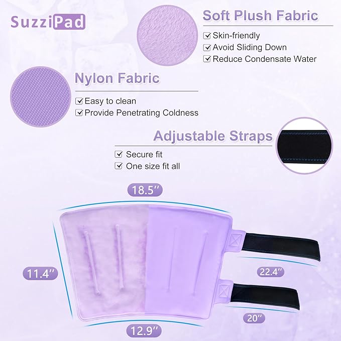 SuzziPad 360° Cold Pack for Calf, Shin, Arm & Elbow – Ice Wrap with Dual-Cover Design, Adjustable Velcro Straps, Leakproof & Reusable Cold Compress for Post-Workout Recovery (2 Packs), Purple