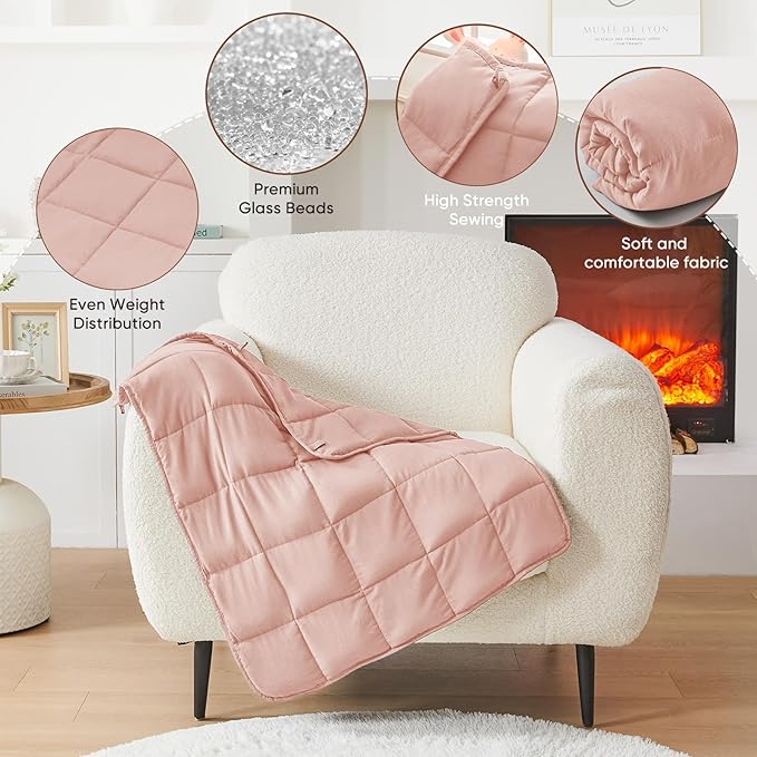 Pink Weighted Lap Blanket for Adults 7lbs, 24"x29", Cooling Heavy Throw Blanket, Portable Travel Weighted Blankets, Soft Small Blankets Gift for Sleeping
