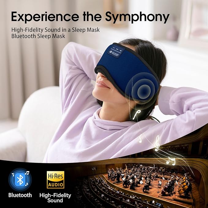 LOVE EYE Sleep Headphones Bluetooth 5.4 Sleeping Eye Mask Wireless Music Earphones with HD Speakers for Side Sleepers Total Blackout Cotton Mask for Travel, Home, Office, Unique Gifts