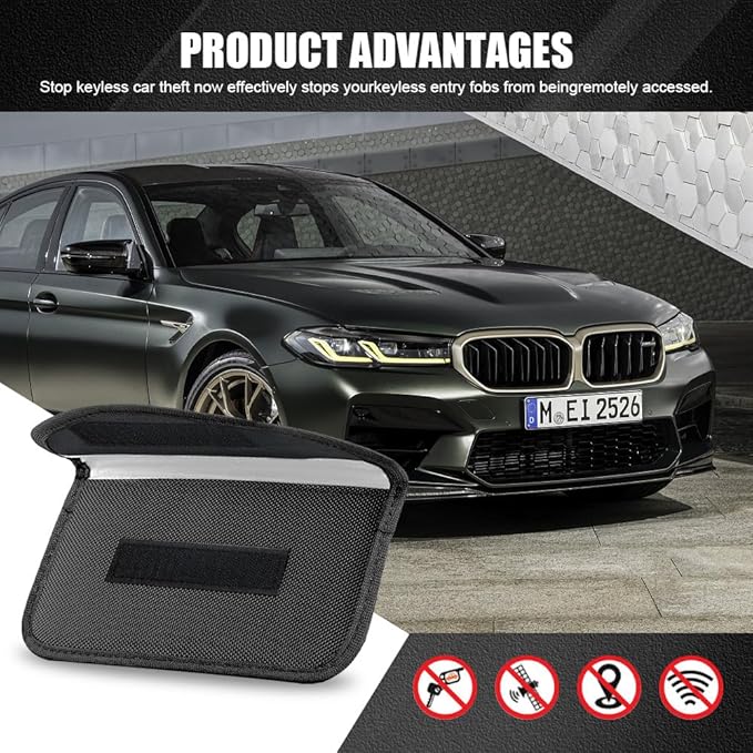 2PCS Faraday Bags for Car Key and Cell Phone, Signal Blocking Bag, Faraday Key Fob Protector, Universal Cell Phone Privacy Card Protection Car Accessories for Anti-Thefting (Black+Green)