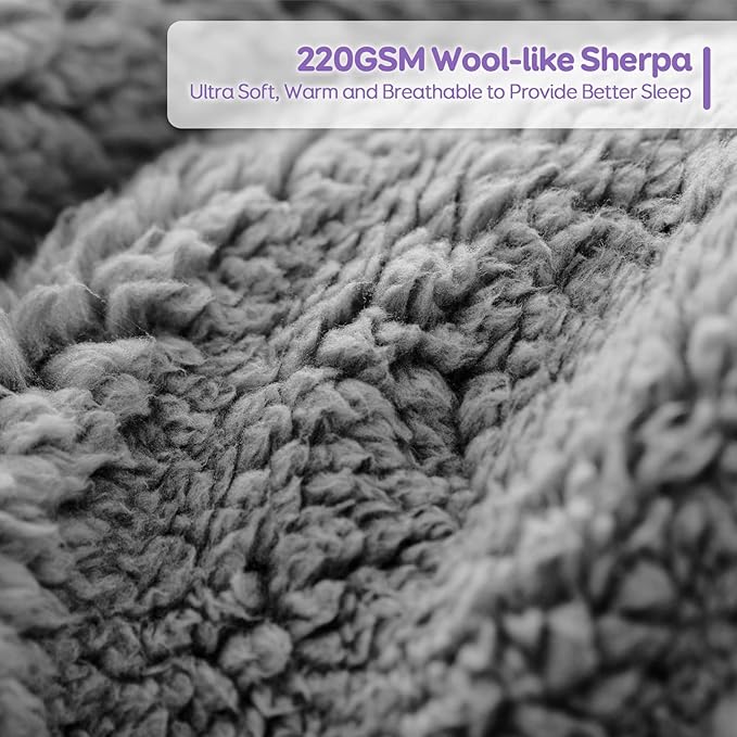 Cottonblue Weighted Blanket 20 lbs Queen Size, Luxury Sherpa Faux Fur Reversible Snugly Long Fur Warm Heavy Blankets 60x80 inches, Plush Sherpa Microfiber Blanket for Couch Sofa Bed, Morandi Grey