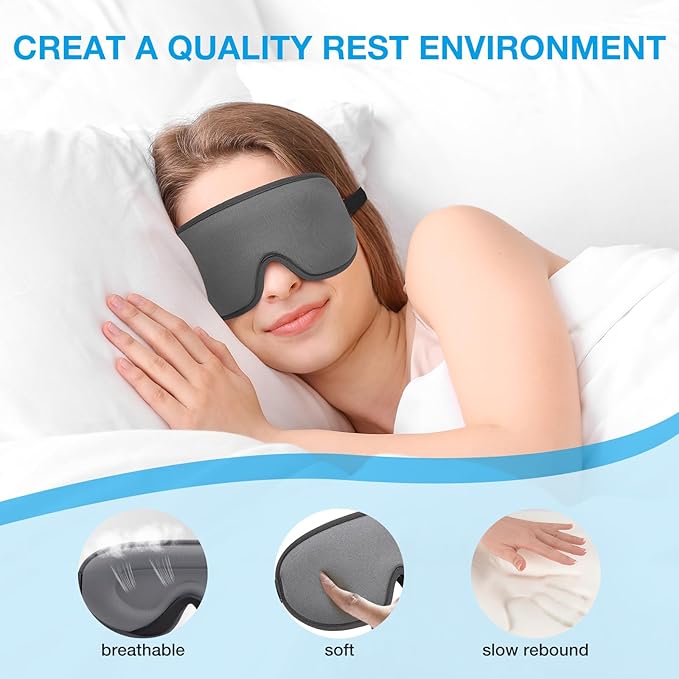 LYSIAN Cooling Sleep Eye Mask Men Women, 3D Night Blindfold Sleep Mask with Earplugs, Soft Pressure-Free Shade Cover for Travel, Yoga (Silver-Grey)