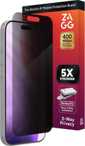 ZAGG Glass Elite Privacy Screen Protector for iPhone 17 Pro - 2-Way Privacy Filter, 5X Stronger, Fingerprint-Resistant, InvisibleShield, Easy Two-Step Installation