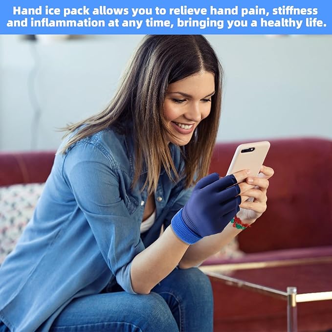 Finger Arthritis Compression Hand Ice Pack Gloves for Pain Relief, Blue Adjustable Wrist Ice Pack for Hot & Cold Therapies, Reusable Gel Finger Ice Glove Sleeve for Tendinitis, Carpal Tunnel