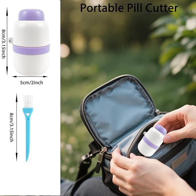 1/4 Pill Cutter with Storage, Professional 1/2 Pill Splitter for Small or Large Pills, Precise & Easy Stainless Steel Blade(Purple)