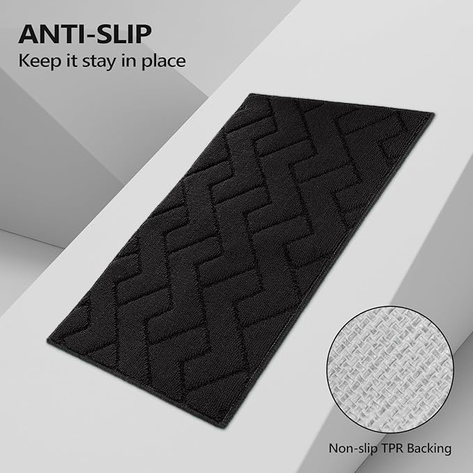 hicorfe Kitchen Runner Rug and Mats Sets,2 Pieces Super Absorbent Polypropylene Non-Slip Rug,Soft Comfort Floor Mat,Washable for Kitchen,Hallway,Office,Sink,Laundry(20" x 32"+20" x 59",Black)