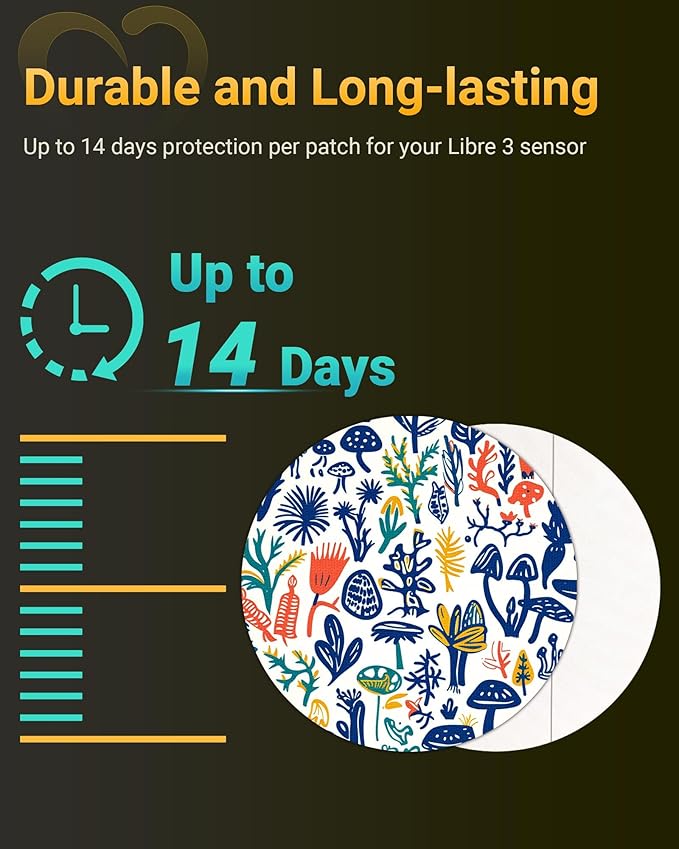 Libre 3 & Plus Sensor Covers Waterproof, Amolyfe 10 Pack Freestyle Libre 3 Covers, Bump-Proof with Hard Cap, Breathable Latex Free Glucose Sensor CGM Adhesive Patches, 14-Day CGM Protection (Graffiti)