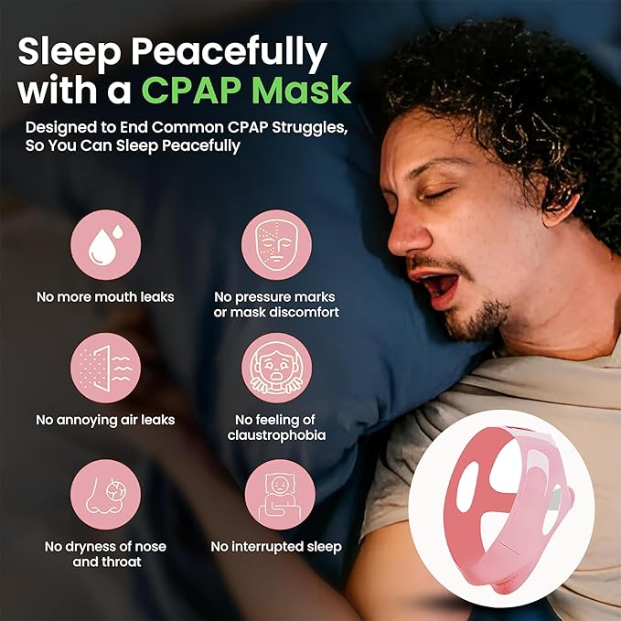 Chin Strap for Sleeping and Snoring - Pink Anti Snoring Device for Men and Women, Breathable and Skin-Friendly Snore Stopper with Adjustable Fit That Holds Jaw in Place & Supports CPAP Users