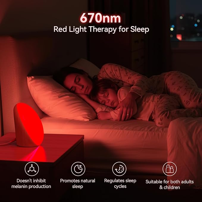 670nm Red Night Light, Red Night Sleep Lamp for Bedroom, Light Therapy Lamp with 10000 Lux Sun Light, 5 Color Temperatures, 5 Brightness Levels, 4 Timer Settings, Smart Touch & Remote Control