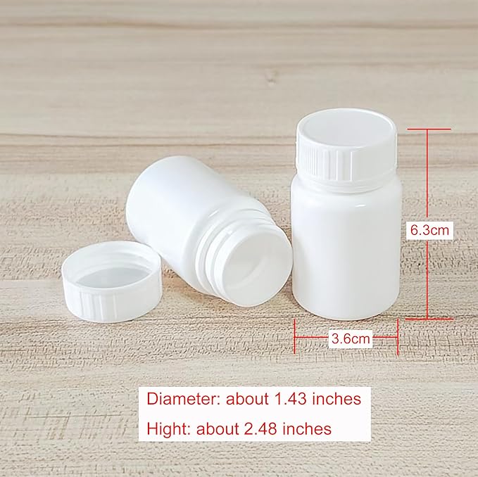Plastic Empty Pill Bottle Organizer Medicine Vitamin Chemical Containers with Lables Caps (40ml)