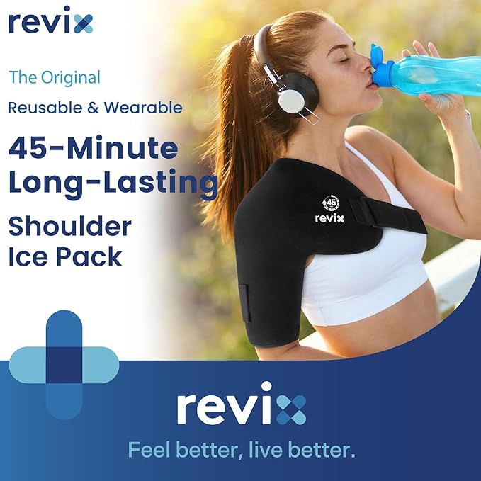 REVIX 45-Min Long-Lasting Shoulder Ice Pack, Reusable Ice Packs for Shoulder & Arm with Ice Grid Design, Flexible Gel Cold Compress Wrap for Rotator Cuff Relief, Muscle Relaxation & Soothing Fatigue