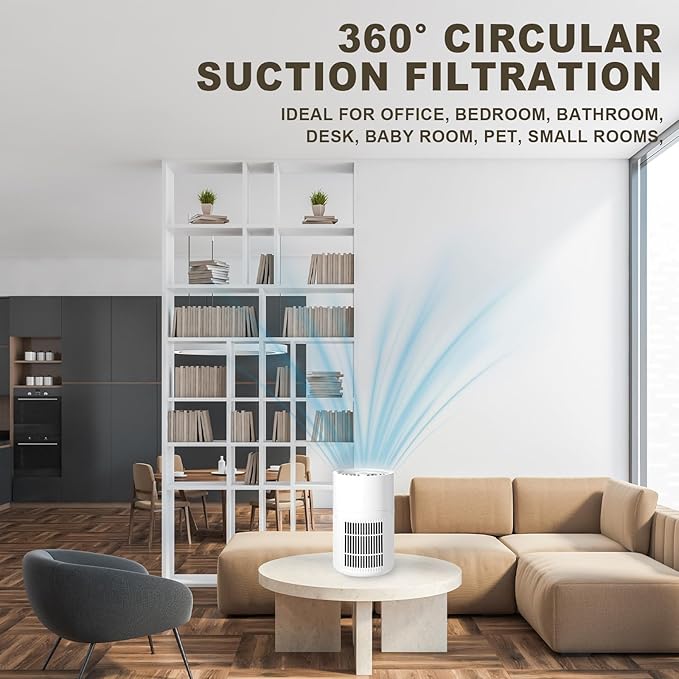 Blosssound Small Portable Air Purifiers for Dorm Room Pet Bedroom Office Home with 3-in-1 Filter Fragrance Box White Mini Air Purifier Quiet Sleep for Desk Allergies Smoke Pet Dander Hair Dust