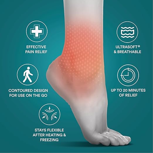 HoMedics Hot and Cold Relief Gel Ankle Sleeve, Heat or Ice Therapy for Sore Ankles and Heels, Soft-Touch Stretch Fabric, Contoured Hydrogel Design for Comfort and Relaxation