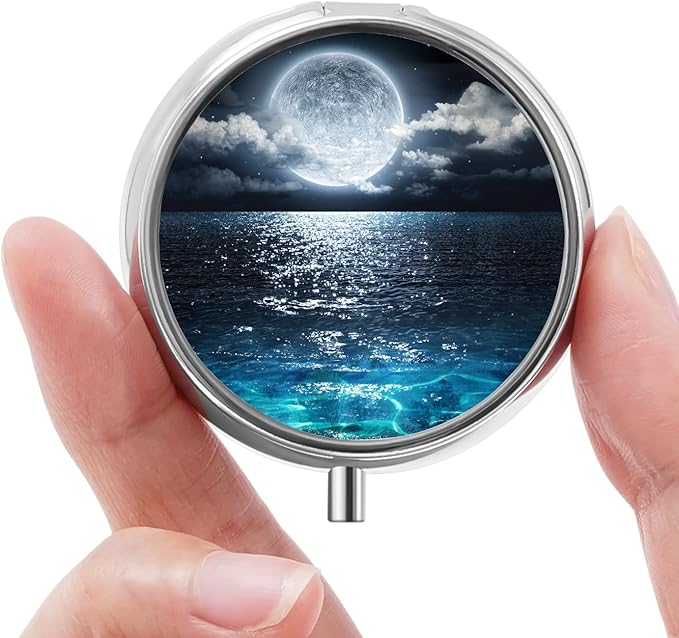 Mini Pill Box, Small Pill Box, Portable Pill Box, Cute Pill Organizer for Vitamins, Medications, Fish Oil and Supplements (Beautiful Starry Sky)