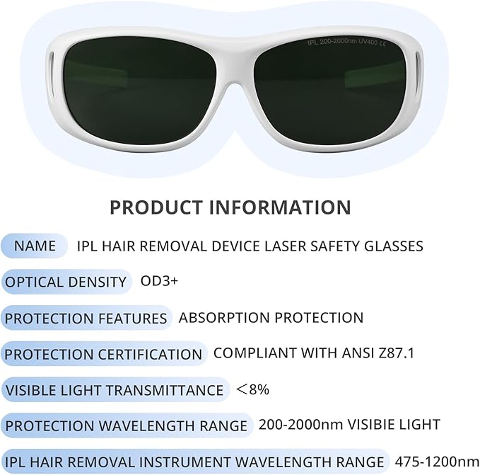 IPL Laser Safety Glasses 200nm-2000nm Protective Goggles for Laser Hair Removal and Cosmetology