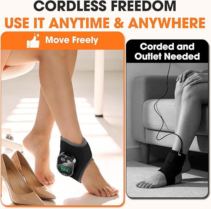 Ankle Massager for Pain Relief, Foot and Ankle Massage with Heat for Neuropathy, Cordless Ankle Heating Pad for Circulation Black