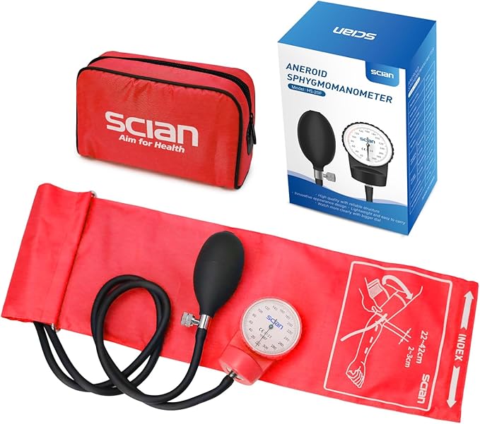Scian Sphygmomanometer - Manual Blood Pressure Cuff with D-Ring Bp Cuff 10-16", Come with Carrying Bag for Nurse Doctor Senior Adult(Red, Stethoscope Not Included)