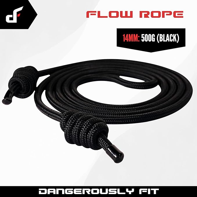 Flow Rope for Fitness Exercise - 8mm Double Braid 9ft Adjustable Length Jump Ropes - Home or Gym Training Workout for Men and Women