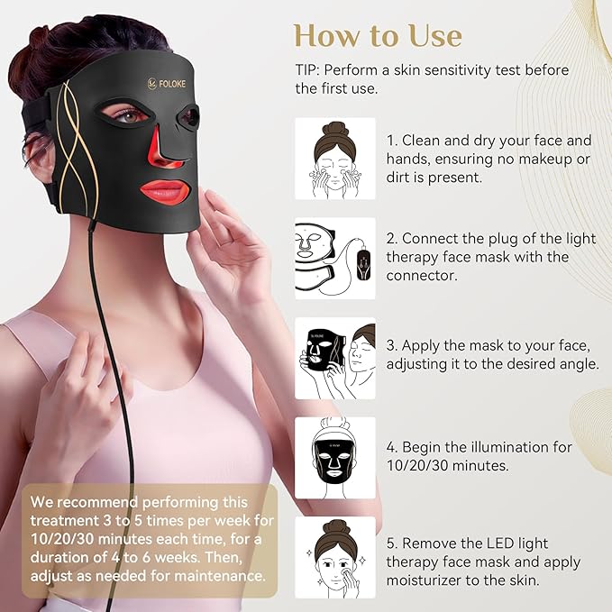 LED Light Therapy Mask Skin Care Mask, LED Red 630±5nm & NIR 830nm Wavelength for Home Use(TAN)