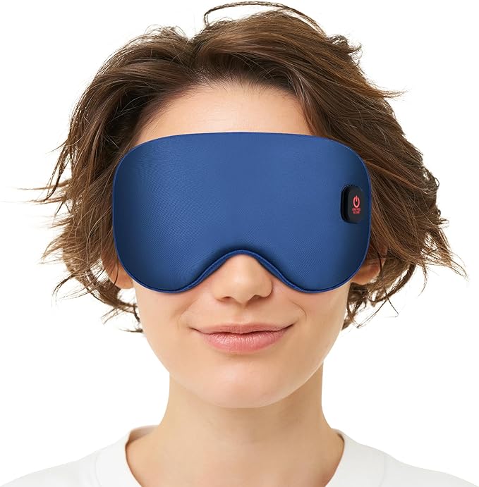 Heated Eye Mask-Cordless Warm Eye Compress Heated Eye Mask for Dry Eyes, Blepharitis,Light Blocking Heat Eye Mask for Men Women, Electric Warm Eye Mask for Airplane Sleeping for Travel (Navy Blue)