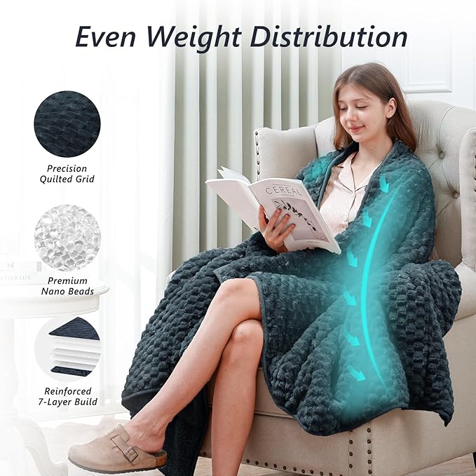 Mr. Sandman Weighted Blankets for Adults Queen Size 20lbs, Warm Sherpa Fleece Throw Blanket for Sleep and Calm, Soft Cozy Heavy Bed Blanket with Jacquard Flannel, 60 x 80 Inches, Midnight Blue