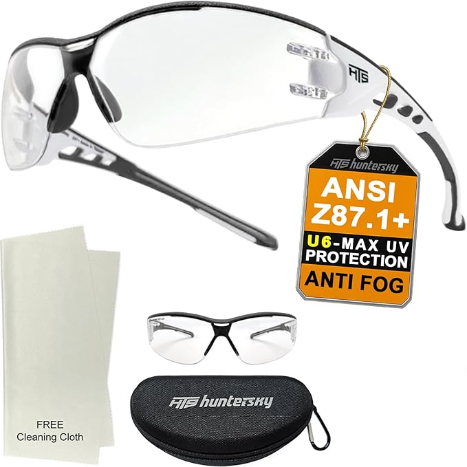 HTS HUNTERSKY Super Flexible Lightweight Anti Fog Wrap-Around U6 Clear Shooting Safety Glasses with ANSI Z87.1 Scratch Resist