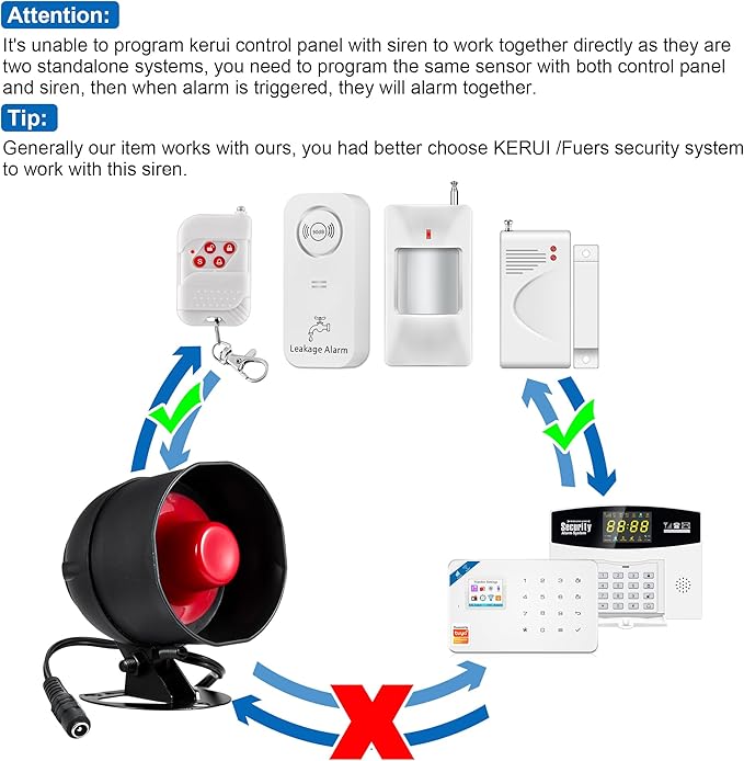 KERUI Standalone Home Office Shop Security Alarm System Kit,Wireless Loud Indoor/Outdoor Weatherproof Siren Horn with Remote Control and Door Contact Sensor,Motion Sensor,Up to 115db,NO WiFi/GSM/APP