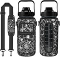 Halloween Half Gallon Water Bottle with Sleeve - Flip Top Bpa Free 64 OZ - Motivational Time Marker Leakproof Water Jug - Gothic Witchy Gifts for Women - Spider Web Snake for Gifts
