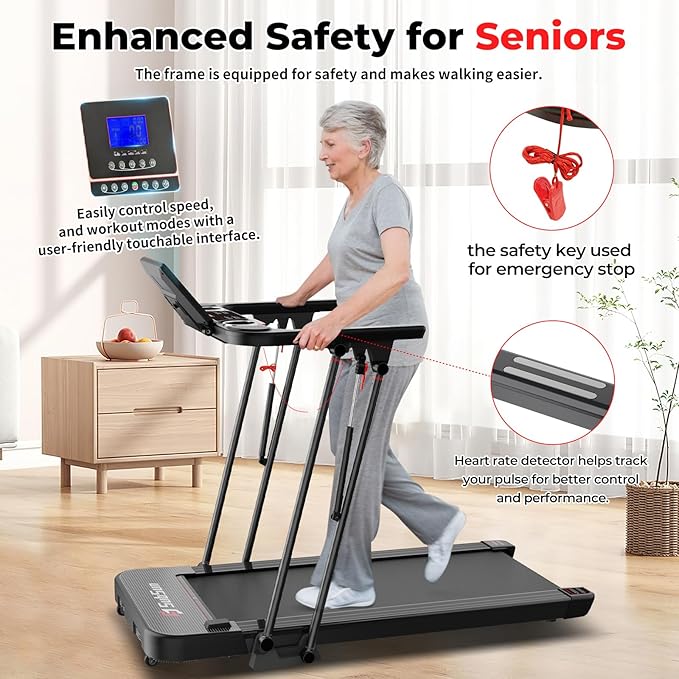 SubSun Foldable Treadmill for Home, Portable Walking Pad with Handle, Manuall/Auto/No Incline, 2.5HP Treadmill with 265 Lbs, Black/White