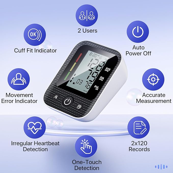 Blood Pressure Monitors for Home Use,Blood Pressure Machine Hypertension Display 2 * 120 Sets Memory with Carrying Case for Home Use