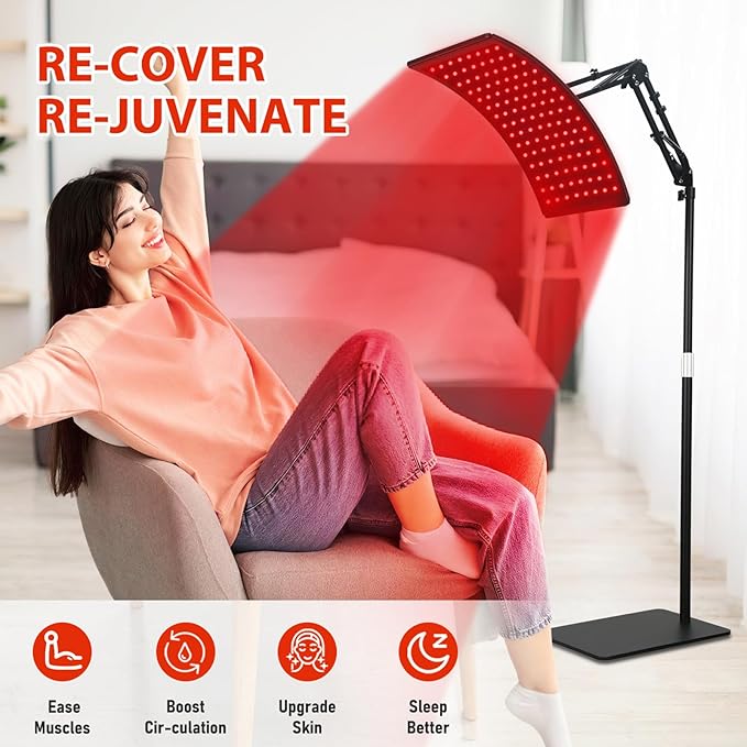 Red Light Therapy for Body, Adjustable Infrared Light Therapy Lamp with Stand - 660nm Red Light and 850nm Near Infrared Light Lamp Device for Facial and Body Skincare