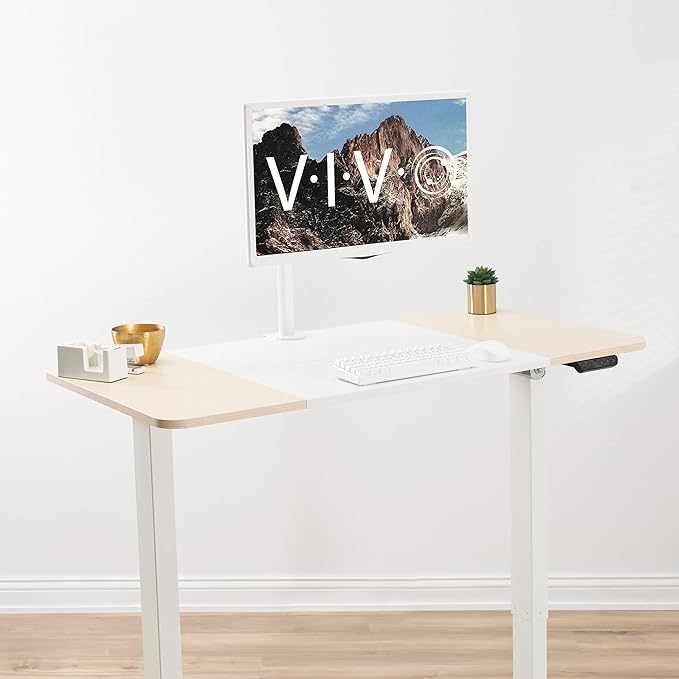 VIVO Electric 47 x 24 in Standing Desk, Memory Height Adjustment, White and Light Wood, DESK-E144WC