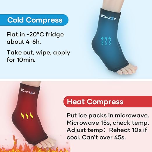 Ankle Ice Pack Wrap, Achilles Tendonitis Brace for Hot & Cold Compress, Resuable Ankle Ice Pack for Injuries, Swelling, Plantar Fasciitis, Sprained, Pain Relief (Black, 1 Pack)