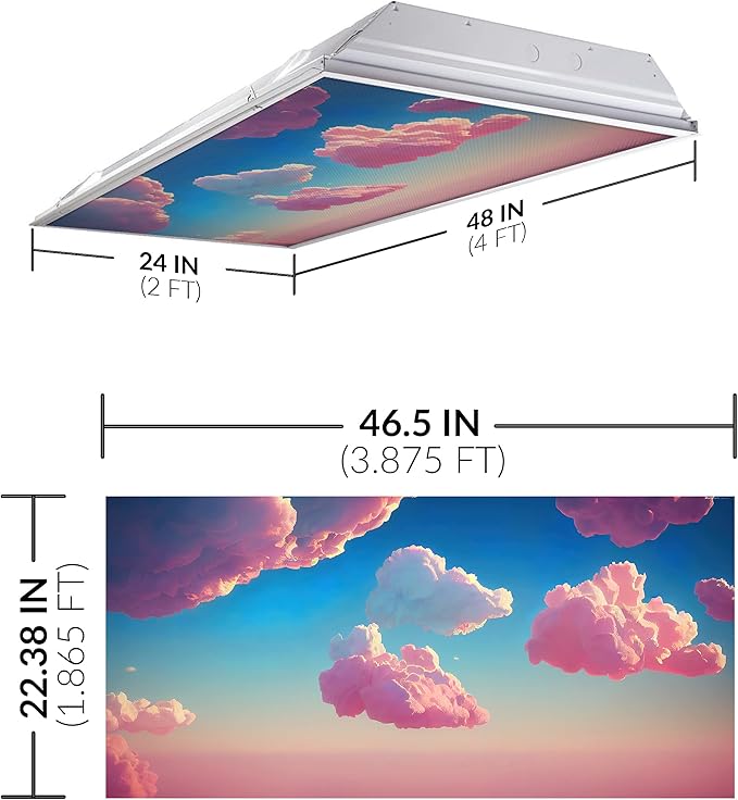 OCTO LIGHTS Fluorescent Light Covers Pink Cloud Sky Panel for Ceiling Lights, Light Covers for Ceiling Lights Classroom 2x4 (22.38"x46.5") Backlit Film Insert for Fluorescent Fixtures (Pack of 1)