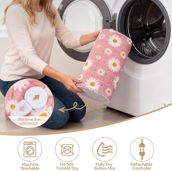 Daisy Heating Pad for Back Period Cramps Neck Shoulder Pain Relief, Portable Electric Heat Pads Pink Stuff Gifts Ideas, Funny Useful Self Care Christmas Birthday Gift for Women Mom Her Wife Girlfriend