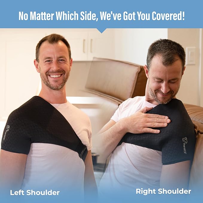 TheraICE Shoulder Ice Pack Wrap PRO Compression Sleeve for Rotator Cuff Relief & Frozen Injury Arm Pain Cold Therapy Recovery Brace After Surgery | FocusZone Technology Reusable Support | Men & Women