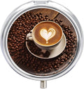 Coffee with Heart Pattern Pill Box 3 Compartment Small Pill Case Portable Pill Box for Pocket Or Purse Round Metal Pill Box Cute Medicine Organizer Holder to Hold Vitamins Medication
