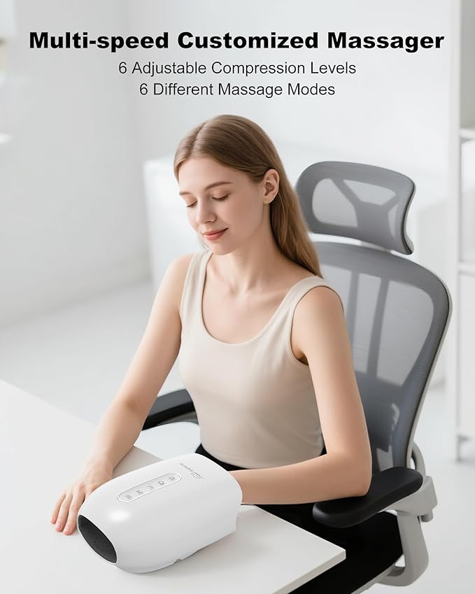 Snailax Cordless Hand Massager with Heat and Compression, 6 Levels Finger & Palm Pressure for Arthritis, Carpal Tunnel & Numbness, Mothers Day Gifts - Rechargeable