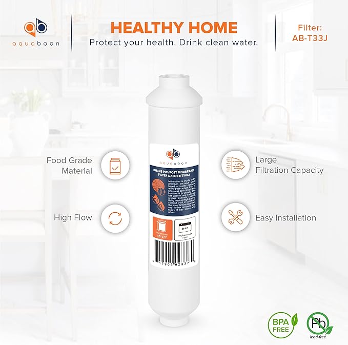 Aquaboon Inline Water Filter for Refrigerator 6-Pack of Inline Post/Carbon Polishing Water Filter Catridge for Reverse Osmosis System Standard Size (Jaco fitting)