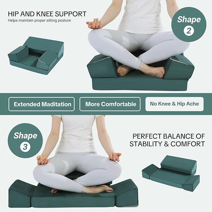 HOMBYS Large Meditation Cushion Foam Meditation Pillows for Sitting on Floor, Yoga Pillow for Adult, Meditation Mat with 2 Knee Cushions and Hip Support-3 Shapes for Different People