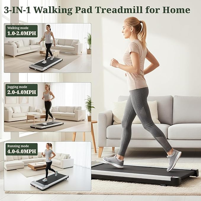 Walking Pad Treadmill, 3 in 1 Portable Under Desk Treadmills for Home Small Space, Quiet Compact Folding Treadmill with Remote Control, 320 LBS Capacity