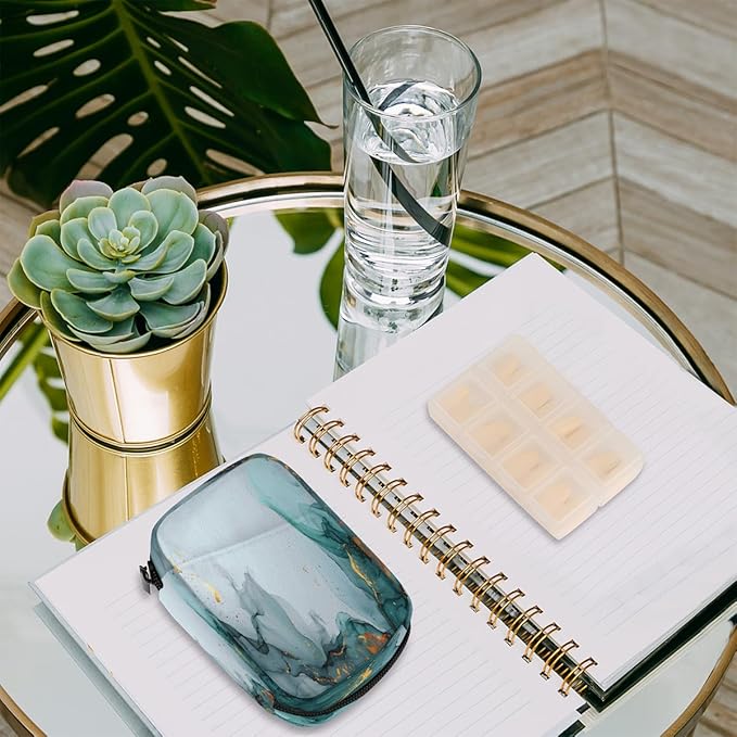 Abstract Teal Gray Marble Travel Pill Organizer Box Weekly Portable Pill Case Daily Pills 7 Day Small Birth Control Pills Container Removable Compartments for Medicine Vitamins Fish Oil
