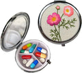 Leimandy 3-Compartment Embroidery Travel Pill Organizer with Mirror Portable Pill Case for Medication & Vitamins Compact Gift Box for Birthdays | Thanksgiving |Teachers Gift L3 (Cosmos Flower)