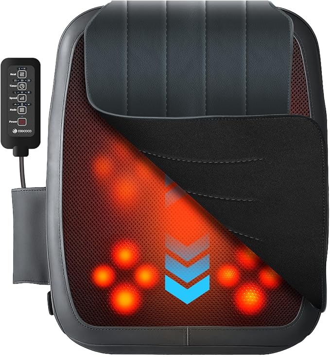 CooCoCo Shiatsu Back Massager with Heat, FSA Eligible, Lower Back Massager for Pain Relief Deep Tissue, HSA 4D Kneading Back Massage with Rooling(Corded)