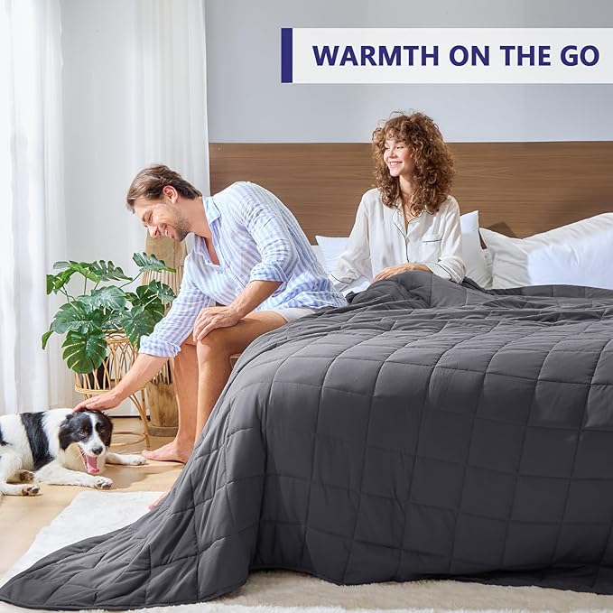 yescool Weighted Blanket for Adults (20 lbs, 88x 104”, Grey& Black) Cooling Heavy Blanket for Sleeping Perfect for 190-210 lbs, Queen Size Breathable Blanket with Premium Glass Bead, Machine Washable