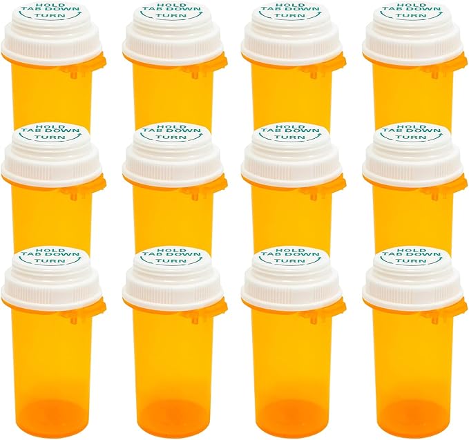 Prescription Reversible Thumb Tab Vials,Pill Bottles with Child Resistant Cap,Empty Medicine Bottles with Caps,Medicine Container for Personal Medication & Pharmacy.(16dram,12pcs)