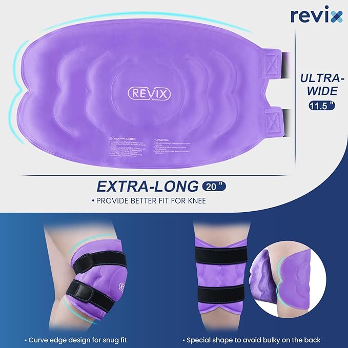 REVIX 20" XXXL Ice Pack for Knee Discomfort and Fatigue, Reusable Extra Large Cold Packs for Relaxation, Knee Replacement Surgery, Promoting Flexibility and Mobility with Cold Therapy, Purple