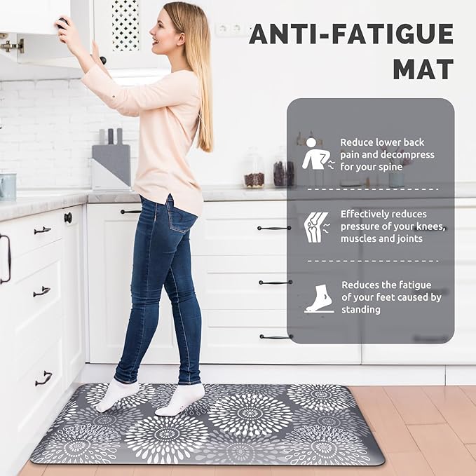 LuxStep Kitchen Mat Waterproof Kitchen Rugs for Floor Cushioned Anti-Fatigue Mat Non-Slip Standing Desk Mat Comfort Floor Mats for House Sink Office 20" x 39"-4/5 Inch Grey