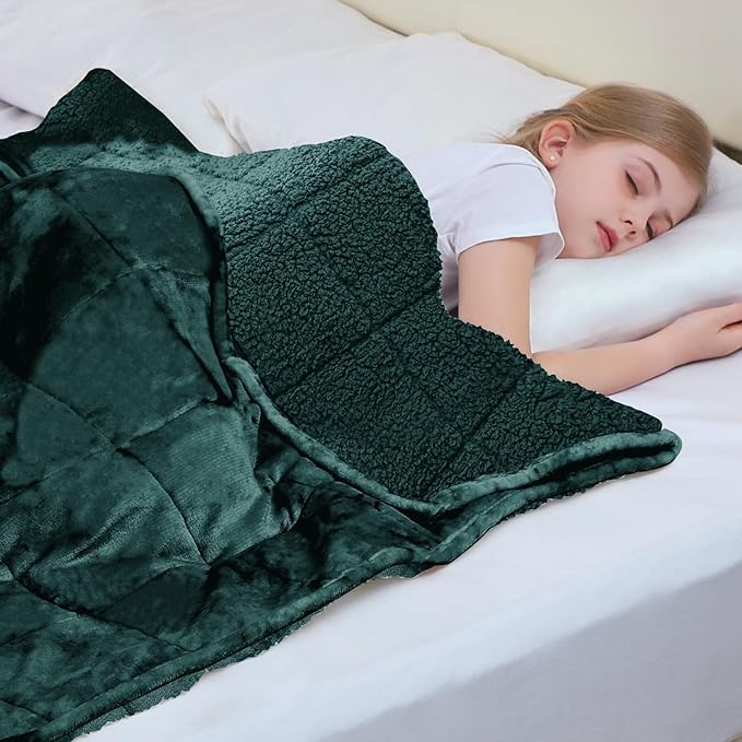 Aemicion Weighted Blanket for Adults Kids(10lbs,48"x72",Green on Both Sides) Sherpa Fleece Heavy Blanket for Sleeping Perfect for 80-110lbs, Machine Washable