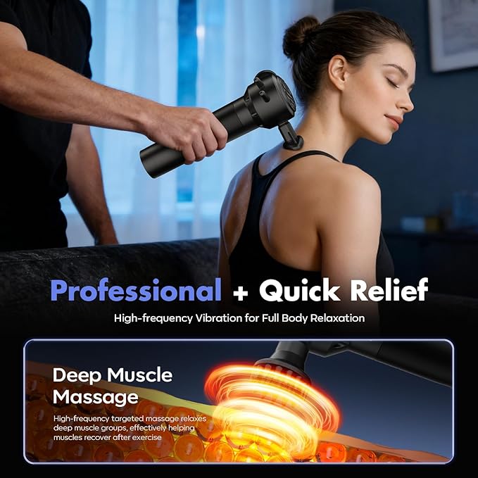 Deep Tissue Massage Gun with Heating, 7000 RPM Handheld Vibrating Muscle Massager with 4 Speeds & 3 Heads, Ideal Gift for Family & Sports Enthusiasts